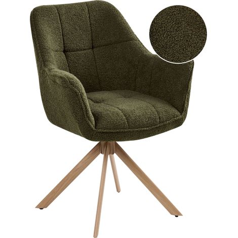 Swivel Dining Chair Green Boucle Teddy Upholstered Seating and Curved Backrest Dining Room Scandinavian Style HAYDEN (1/5)