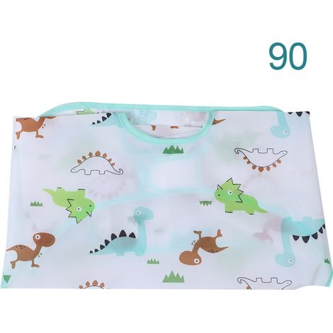 Tablier enfant manches longues col rond dessin imperméable anti-taches bleu taille 90 (1/5)