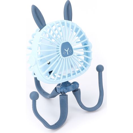 Mini ventilateur de poussette portatif, trépied flexible, silencieux, lampe de nuit, rechargeable USB, pour bureau et voiture, bleu (1/5)