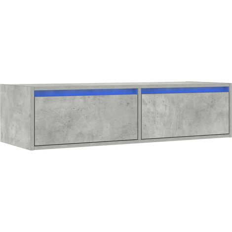 Meuble TV suspendu avec éclairage LED gain de place 100 x 35 x 25 cm en bois d'ingénierie gris béton (1/5)