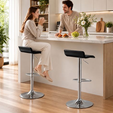Tabouret de bar pivotant à 360° avec structure en acier argenté, chaise de cuisine réglable (1/5)