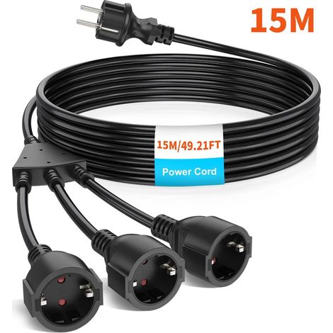 Rallonge électrique (3AC 15 m noire) avec prise à anneau, norme européenne, 4000 W, 16 A, 250 V, étanche IP44 (1/5)
