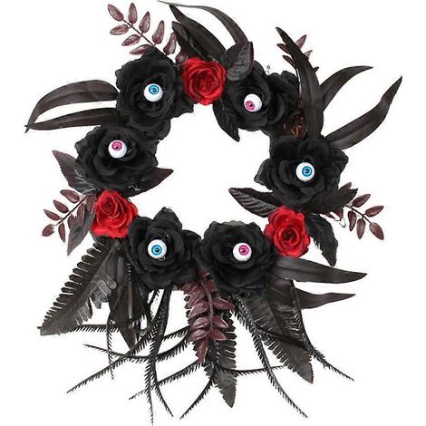 Hängender künstlicher Blumenkranz mit schwarzen und roten Rosen, Dekoration für den Innen- und überdachten Außenbereich