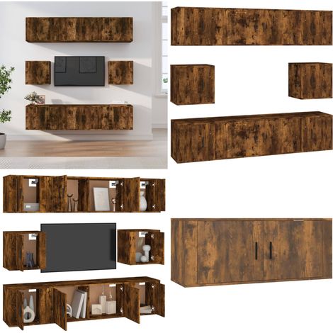Ensemble de meubles TV 8 pcs Chêne fumé Bois d'ingénierie - Ensemble meubles TV - Bois d'ingénierie (1/5)