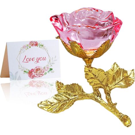 Figurine de Rose en Cristal Rosa,Rose en Verre de Cristal avec Carte de Voeux,3D Cadeau pour Elle,Fleur éternelle pour Femme pour Anniversaire,Fête des Mères, Mariage,Saint-Valentin,Noël (1/5)