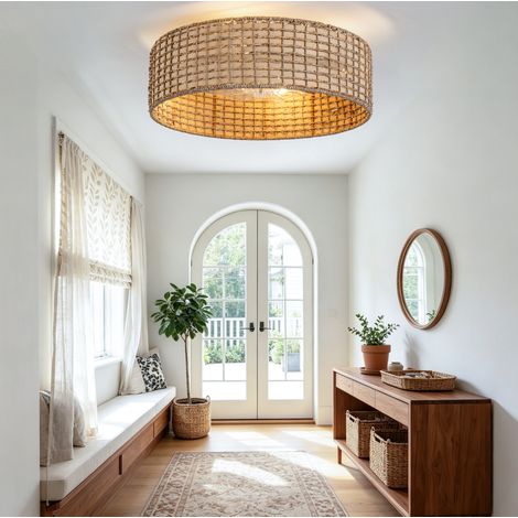 Ventilatore da soffitto con luce 50x50x20 cm in rattan ramato con telecomando – MEUBLIV (1/5)