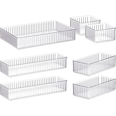 Lot de 7 organiseurs tiroirs transparents, 4 tailles, empilables pour maquillage, chambre à coucher, ustensiles cuisine et bureau (transparent) Claire - (1/5)