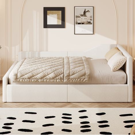Lit de jour moderne rembourré 140x200 cm beige avec rangement sous le lit, dossier et accoudoir (1/5)