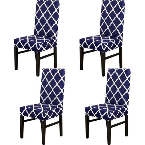 Lot de 4/6 housses de chaise universelles extensibles pour salle à manger, mariage, banquet, fête (bleu marine) (1/5)