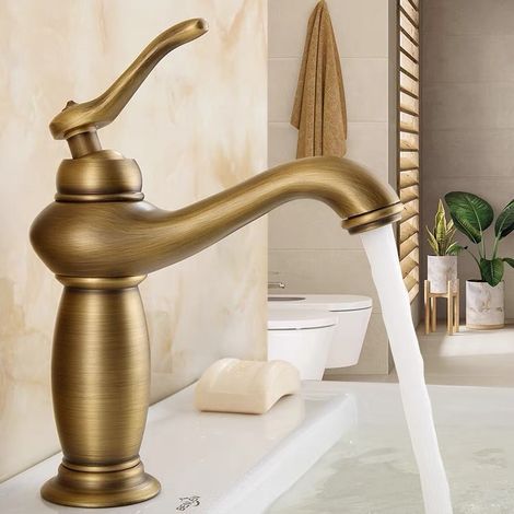 Mitigeur de lavabo monoclassique européen tout laiton, robinet mélangeur eau froide et chaude style vintage pour salle de bains