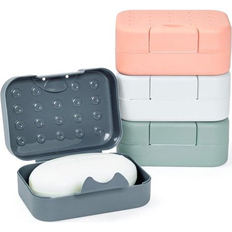Porte-savons - pour voyage étanche - 4 pièces avec couvercle - pour maison salle de bain voyage camping - Porte-savon pour vacances et voyages - Étui à savon portable - Boîte à savon étanche - Article (1/5)