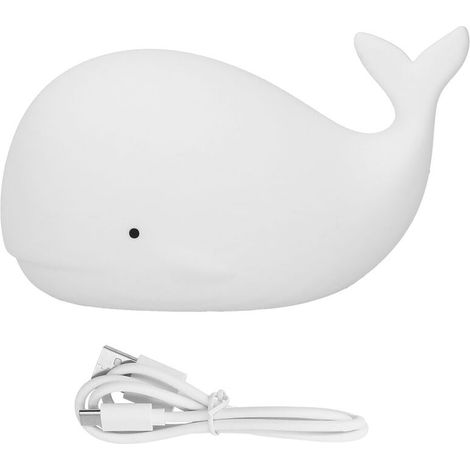 1.3W USB Whale Night Light, 7 Colors, Silicone, Bedside Lamp for Bedroom, White (1/5)