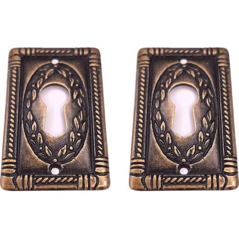2x Vertikale Lorbeer-Schlüssellochrosetten 25x43mm für antike Vintage-Möbeltruhen, Bronze-Finish (1/3)