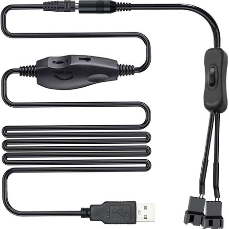 contrôleur de vitesse du ventilateur USB 12V,USB DC 5V Step Up Boost vers 12V Contrôleur avec DC vers 3 /4 Pin PWM câble adaptateur d'alimentation de ventilateur avec Marche/Arrêt(1 à 2)