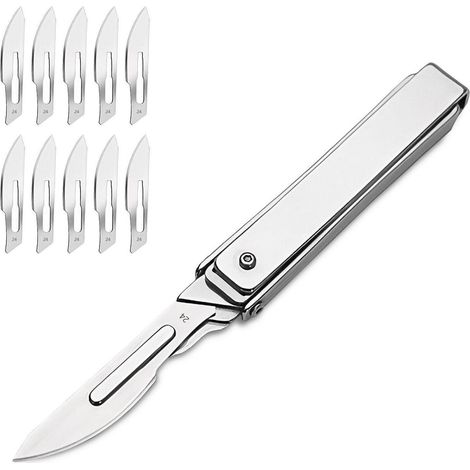 Klappmesser mit 10 Klingen, Taschenmesser EDC für Camping, Schlüsselanhänger, Outdoor