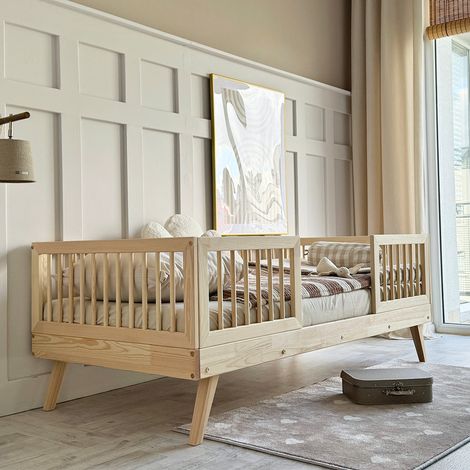 Letto 90x190 con sponde alte e rete a doghe incluse gambe 20 cm Maylis Bois (1/5)