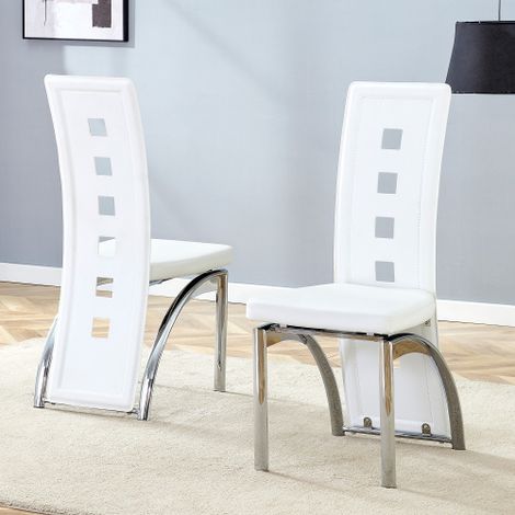 [Lot de 2] Chaises de salle à manger ajourées de style européen — Similicuir blanc + Pieds en métal argenté — Idéales pour salles à manger ou salons modernes (1/5)
