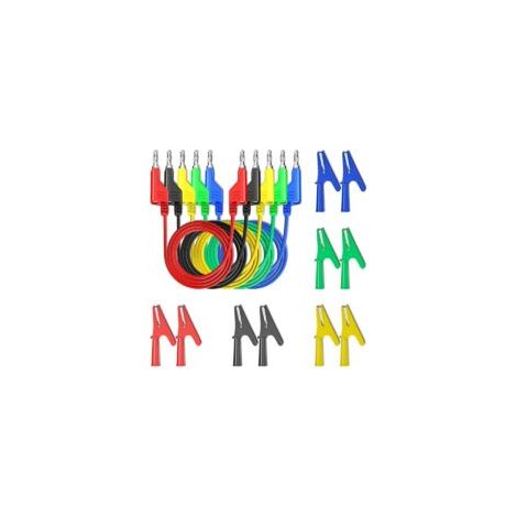 Puntali di prova impilabili con connettore a banana da 4 mm e 10 morsetti a coccodrillo in rame completamente isolati per test elettrici, multimetri, 5 colori - Crezuo