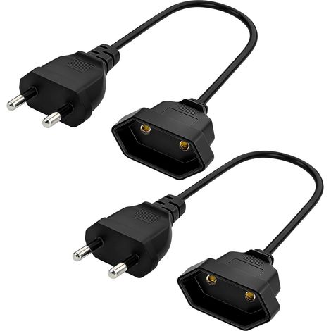 2-teiliges kurzes Euro-Flachstecker-Verlängerungskabel (2-polig), 250 V, 2,5 A, Euro-8-Stecker, europäischer Stecker auf europäischen Stecker, 0,5 m langes Verlängerungskabel mit CEE 7/16 Kupferstecke