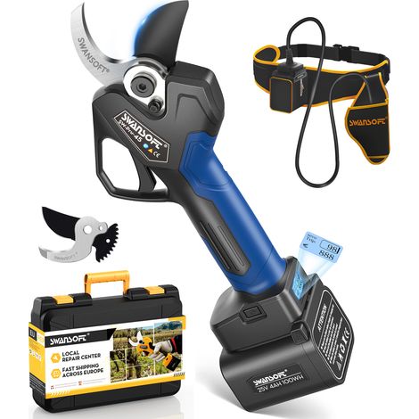 45mm Forbici Potatura Elettriche Professionali, Forbice Elettrica con Ganascia Regolabile, 25V 4Ah/4Ah, 1150W Cesoia a Batteria per Vigneto e Uliveto PRU-45 (1/5)