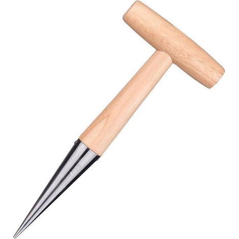 Venta de sembradora de tierra, sembradora manual con mango de madera maciza, herramienta de jardinería, sembradora para plantar árboles jóvenes y bulbos con facilidad y precisión. (1/5)