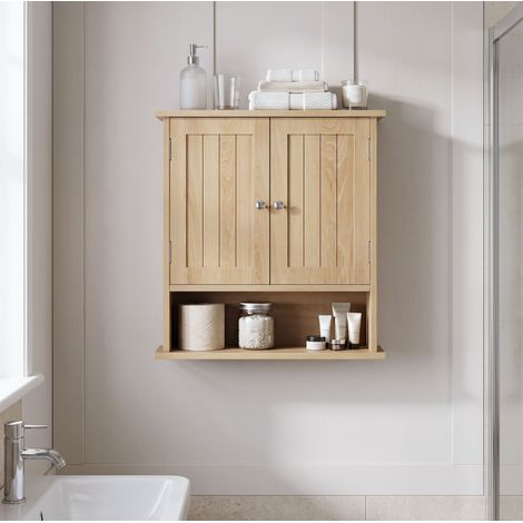 Armario de baño de pared 54,6x19,8x59,9 cm MDF marrón claro, 2 puertas – MEUBLIV (1/5)