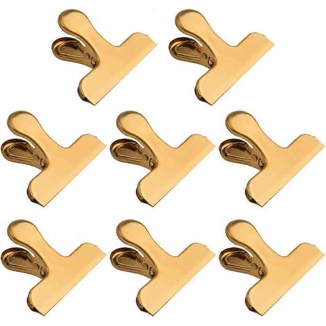 Pinces à sachets de chips, lot de 8 grandes pinces en acier inoxydable doré, hermétiques, idéales pour la cuisine et le bureau. (1/4)