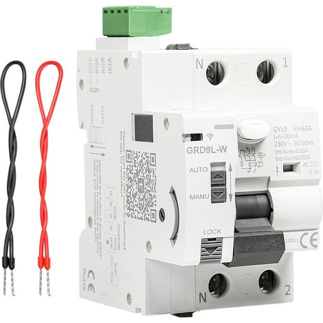 Disjoncteur Différentiel 63A 30mA 2 pôles wifi Disjoncteur MCB/RCCB Mode multiple, conception des voyants lumineux, surveillance à distance du disjoncteur différentiel via l'interface RS485 (1/5)