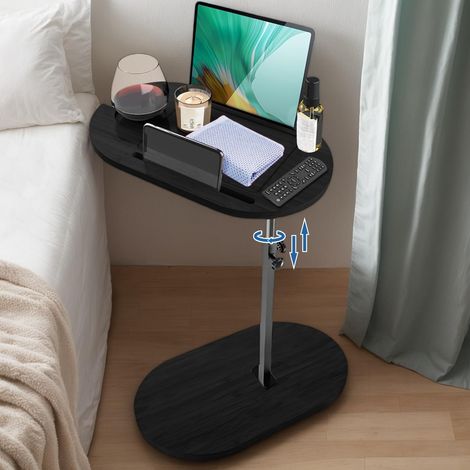 Table d'appoint rotative à 360 °, table d'appoint en bambou en forme de C, table de canapé en hauteur réglable, table basse moderne avec haut élévateur pour salon, chambre à coucher, salle (1/5)