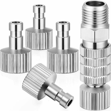 YMYNY 5 Pièces Kit d’Adaptateur pour Aérographe, Raccords MâLes-Femelles 1/8" Universel Adaptateur, Métallique à Déconnexion pour Aérographe Raccord de Tuyau en Métal Airbrush (1/4)