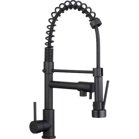 Schläfer 35206520 Miscelatore Lavello Cucina Nero Opaco, Bocca Girevole 360° a Molla, Rubinetto Cucina Professionale con Doccetta Estraibile in Ottone, Miscelatore Lavello con Doccino (1/5)