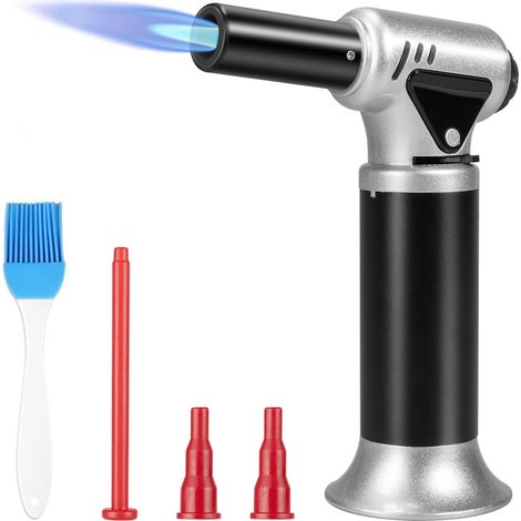 Chalumeau de Cuisine, Flamme Réglable Chalumeau avec Verrouillage de Sécurité, Rechargeable Briquet Chalumeau Pour Cuisson, Pâtisserie, Barbecue, Camping Argent (1/5)