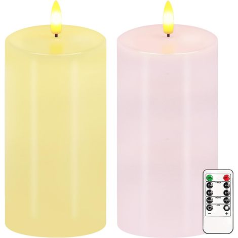 Bougies sans flamme pastel, lot de 2 bougies LED de printemps vacillantes 6"x3" avec télécommande et minuterie, bougies piliers de Pâques en cire véritable dimmables, fonctionnant sur batterie, bougie (1/5)