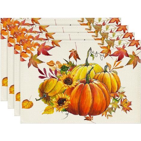 Lot de 4 sets de table à motif de feuilles d'érable – 30 x 45 cm – Lavables – Sets de table pour fêtes