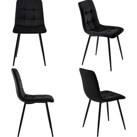 Set de 4 sillas de comedor negras de terciopelo con respaldo y patas de metal MODENUIT (1/5)
