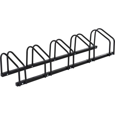 Râtelier 5 vélos range-vélos support rangement vélo à pneu 65 mm dim. 145L x 33l x 27H cm acier noir (1/5)