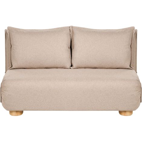 Sofa Bed Beige Faux Linen Upholstery 2 Seater Wooden Legs Armless Kids Sofa Modern Style Living Room Kids Bedroom ABISKO (1/5)