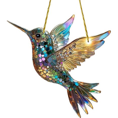 Suspension Vitrail Colibri - Acrylique - 20 x 20 cm - Décoration Fenêtre Extérieure Intérieure - 1 Pièce