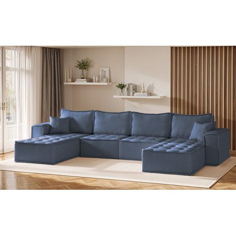 Wohnlandschaft Sofa U-Form Modulsofa-Set 4-teilig SANDE Stoff Raven Blau (1/5)