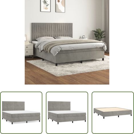 Samtbett - Boxspringbett mit Matratze Hellgrau 180x200 cm Samt (1/5)