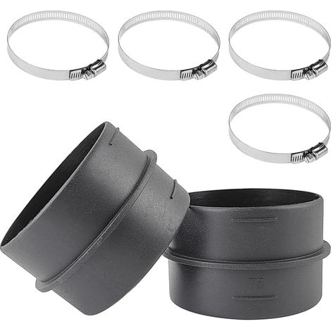 Tee Pipe Fitting Round Fittings with Hose Clamps Plastic Hose Fitting for Air Circulation and Ventilation (Black)