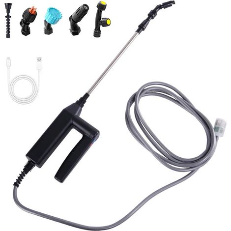 Pulverisateur Electrique 7.4V, Pulvérisateur sur Batterie avec Lance Télescopique, 5 Buses, 3 Vitesses, Indicateur de Charge et Tuyau 5M, USB Rechargeable, pour Jardin, Arrosage et Nettoyage (1/5)