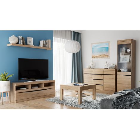 Wohnzimmer Set mit Couchtisch 75x75 cm SANFORD-129 in Eiche hell Nb. (1/5)