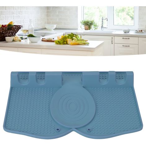 Support en silicone pour ustensiles de cuisine, tapis isolant thermique pour cuillère à soupe et coupelle à condiments, repose-cuillère facile à nettoyer, tapis bleu foncé pour ustensiles de cuisine (1/5)