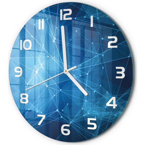 Horloge Murale Ronde Élégante en Verre Trempé Silencieuse Salon Chambre Lignes bleues fi 30 cm (1/5)