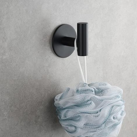 Porte Serviette Salle de Bain Adhesif en Acier Inoxydable Crochet Porte Manteau Mural Noir (1/5)