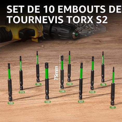 75mm Torx Magnetic Bits with Hole for Cordless Screwdriver 1/4" for Impact Driver, Black (1/3)