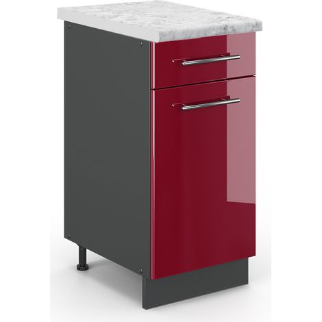 Küchenunterschrank Fame-Line, Bordeaux Hochglanz, 40 cm , AP Marmor, Vicco