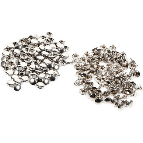 100 Sets 8 x 10 mm Doppelnieten aus Metall für Lederarbeiten, Reparaturen, Ziernieten, Spikes (Silber) (1/5)
