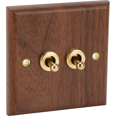 Retro-Doppel-Wechselschalter, Wandblende aus Walnussholz mit Messingschrauben, 50 Hz, 250 V (1/5)